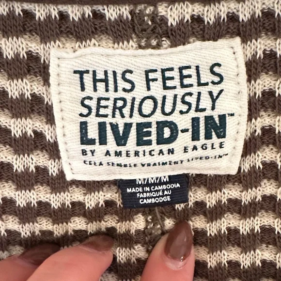 American Eagle Outfitters Brown and White Striped Crewneck Sweater - Picture 2 of 4